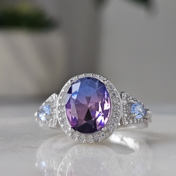 Pink & Purple Oval Gemstone Ring, real 925 Sterling Silver Charmed Aroma - Picture 2 of 6